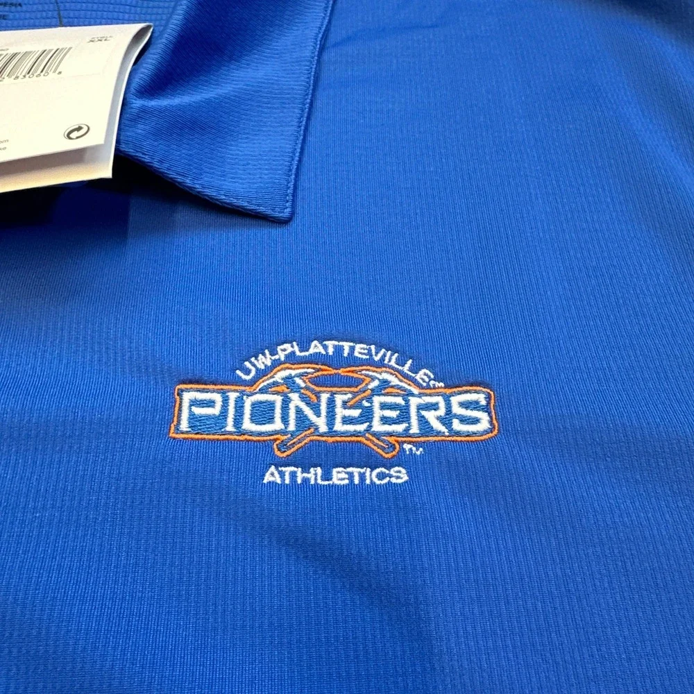 New Nike UW-Platteville Pioneers Dri-Fit Polo Shirt Mens‎ XXL Blue College